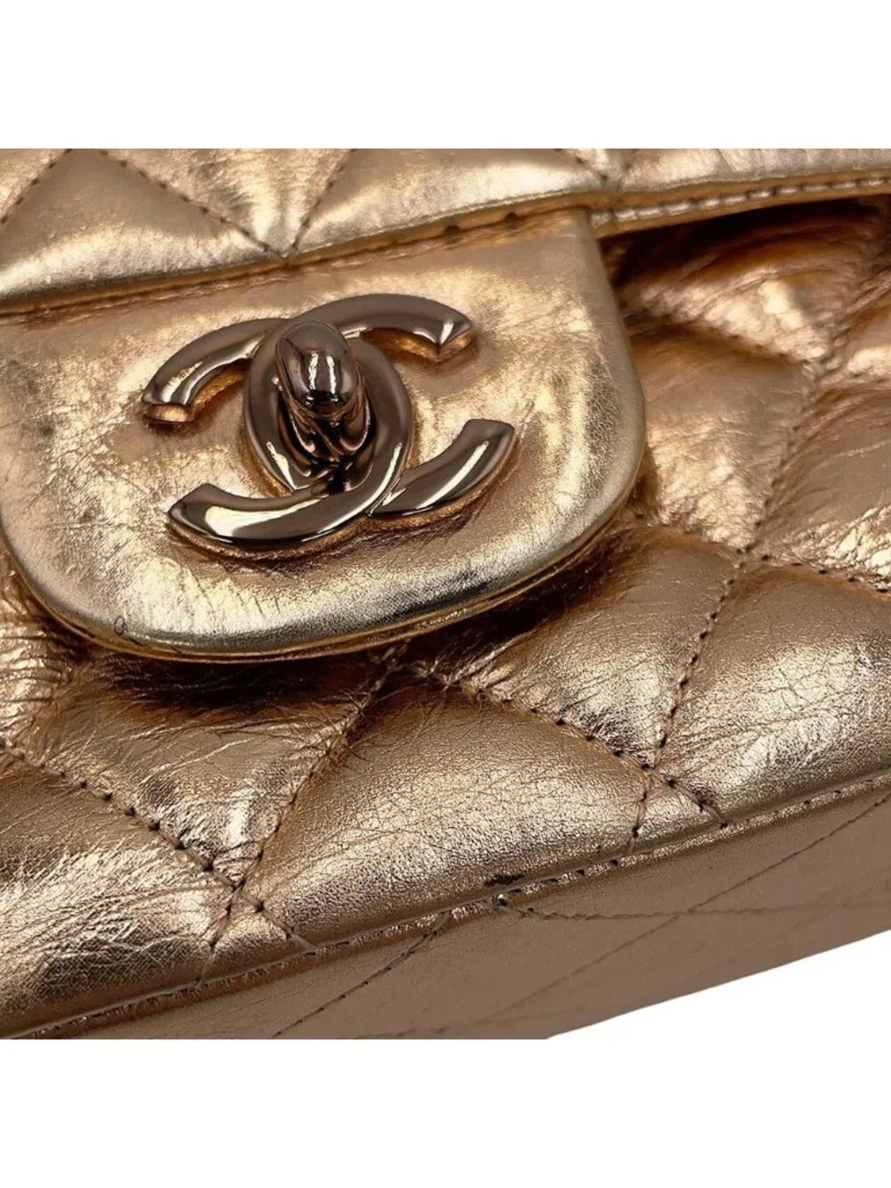 Chanel Chain Shoulder Bag Quilted 25 Double Flap Metallic Calf Leather Mobile